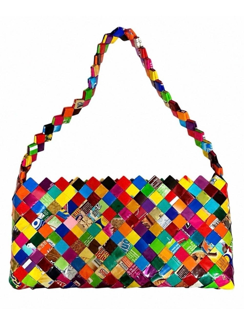 Upcycled Candy Wrapper Woven Bag Colorful Recycled Purse Zipper Top Eco Friendly